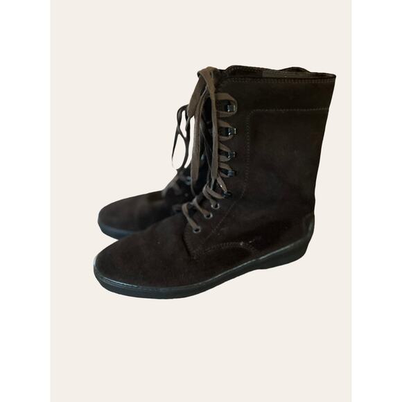 Tod’s Stivaletto Women’s Gommini Dark Brown Suede Lace Up Combat Boots 8.5 - Picture 1 of 10
